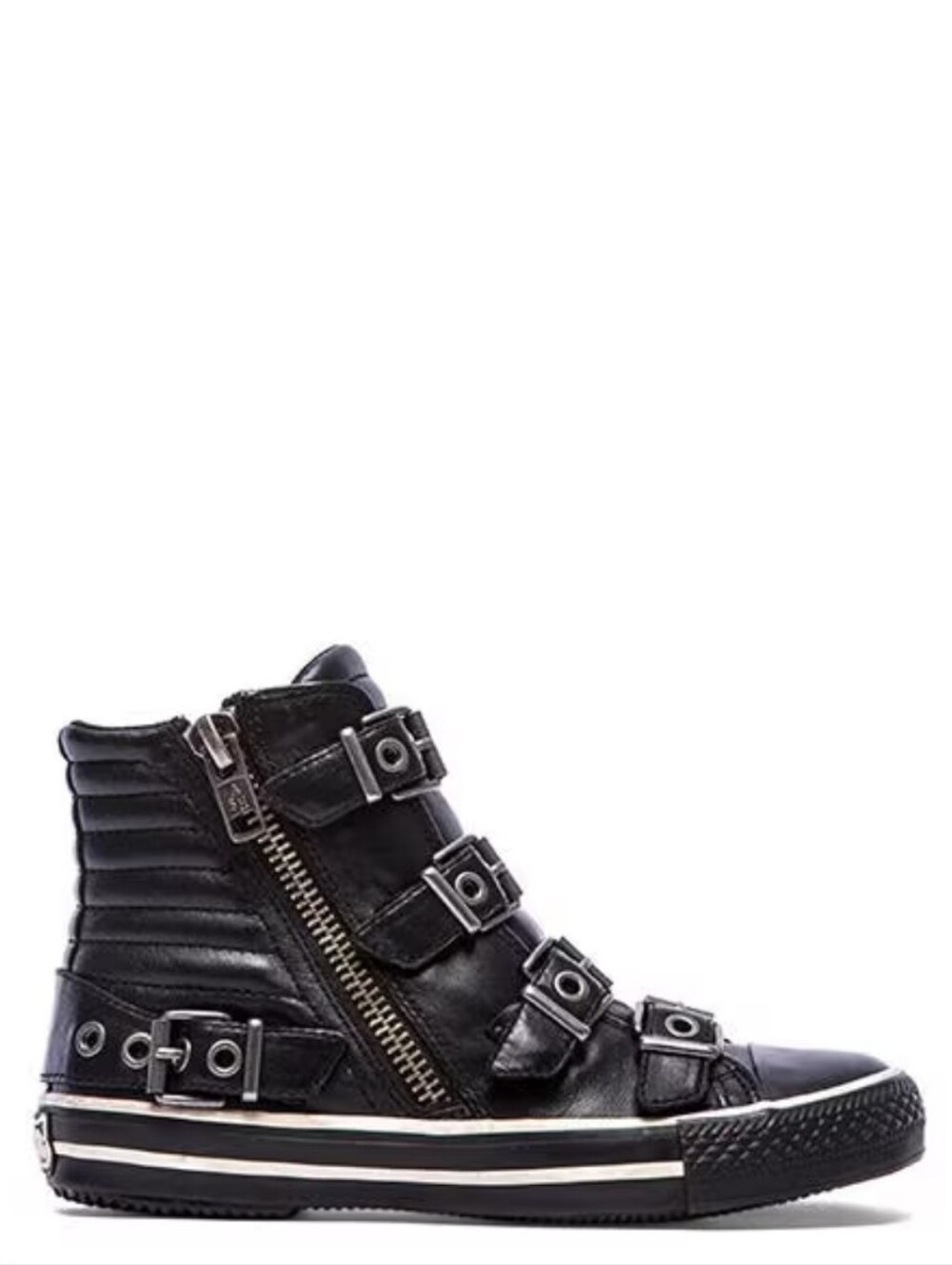 Ash Vangelis Black Leather Buckle High-top Sneakers Size 38 EU
